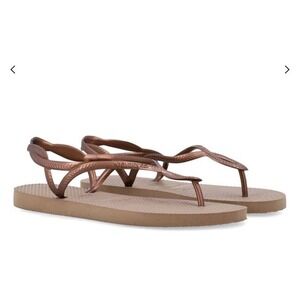 HAVAIANAS Luna Gold Thongs Back Strap Waterproof Flip Flops Sandals Size 41